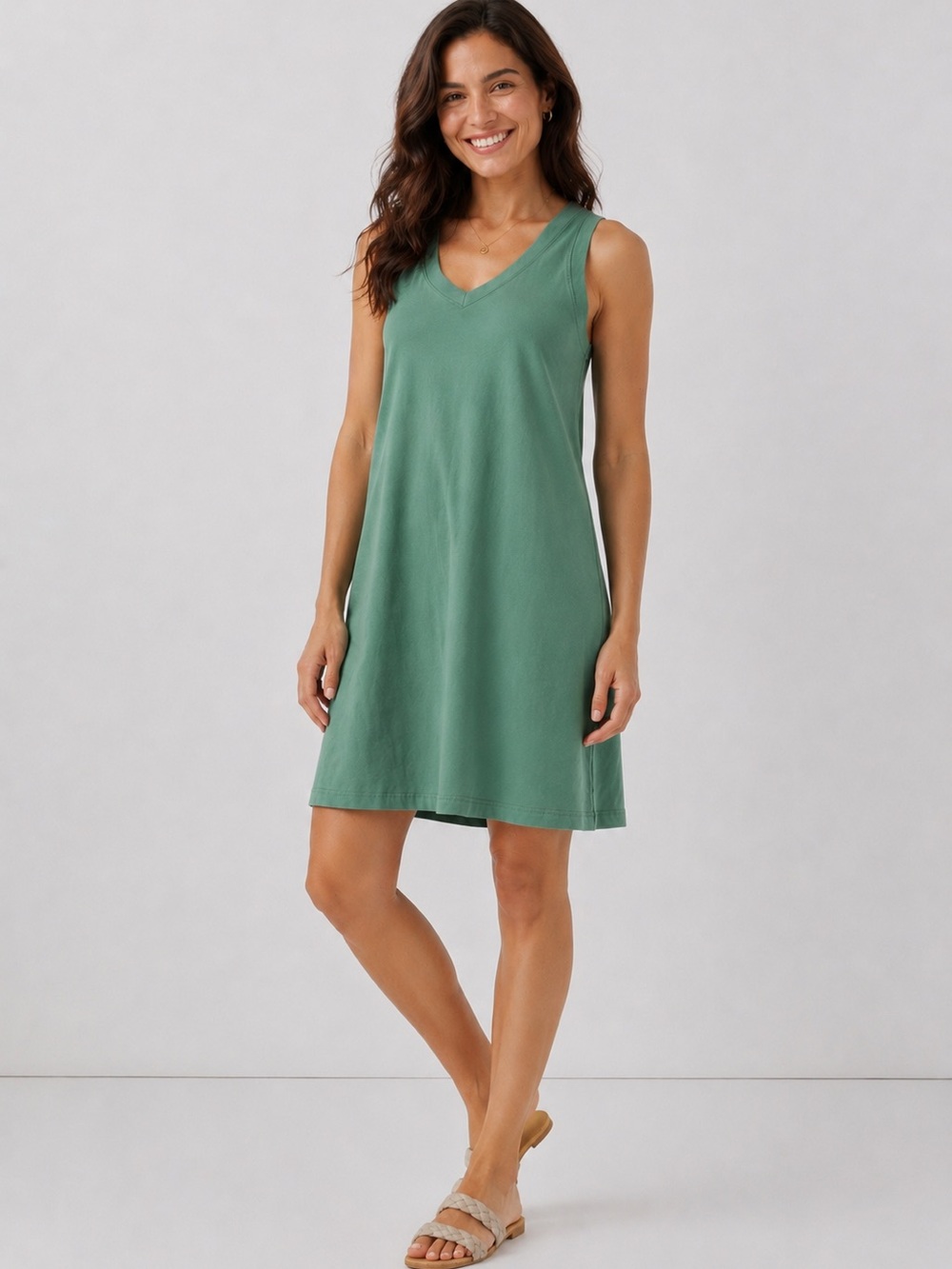 PACT Organic Cotton A-Line Tank Dress Sage Green Sleeveless Size Large